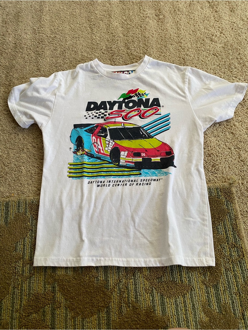 Nascar White Kids Tee with Red Yellow Blue Daytona 500 Graphic